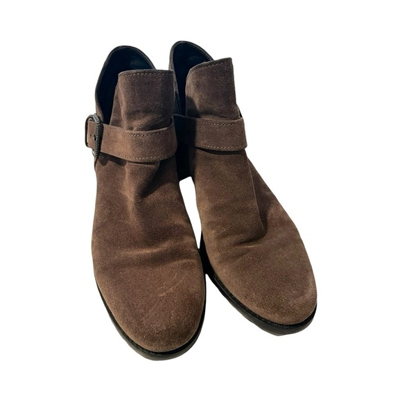 STUART WEITZMAN Brown Suede Buckle Leather Ankle Boots Sz 8 - Picture 4 of 5